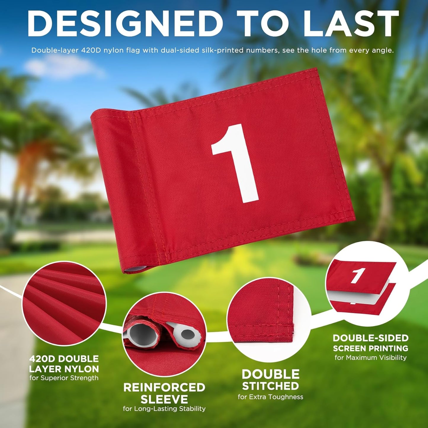 Golf Flagstick Mini, Putting Green Flag for Yard, All 3 Feet, Double-Sided Numbered Golf Flags, Golf Pin Flag Hole Cup Set, Portable 2-Section Design, Gifts Idea