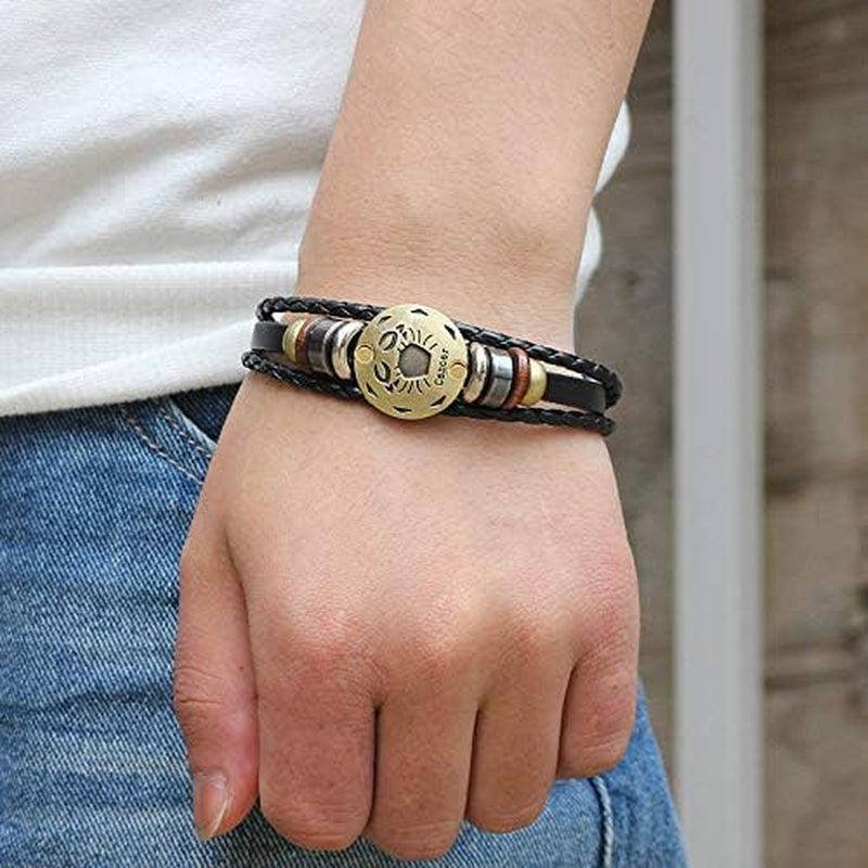 2Pcs Zodiac Bracelets for Women 12 Constellations Multilayer Leather Bracelet Handmade Woven Zodiac Sign Wrap Wristband Cuff Bracelet Zodiac Gifts for Birthday Christmas