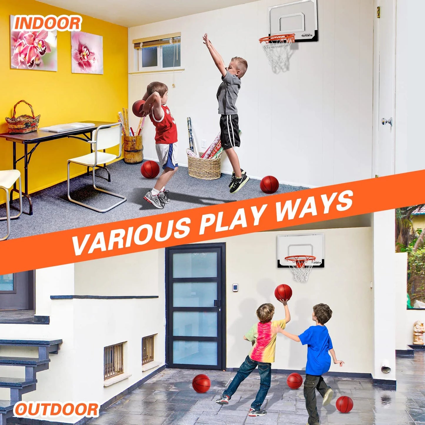 Basketball Hoop Indoor, over the Door Basketball Hoop, Indoor Outdoor Mini Basketball Hoop Birthday Gift Toy for Kids & Adults