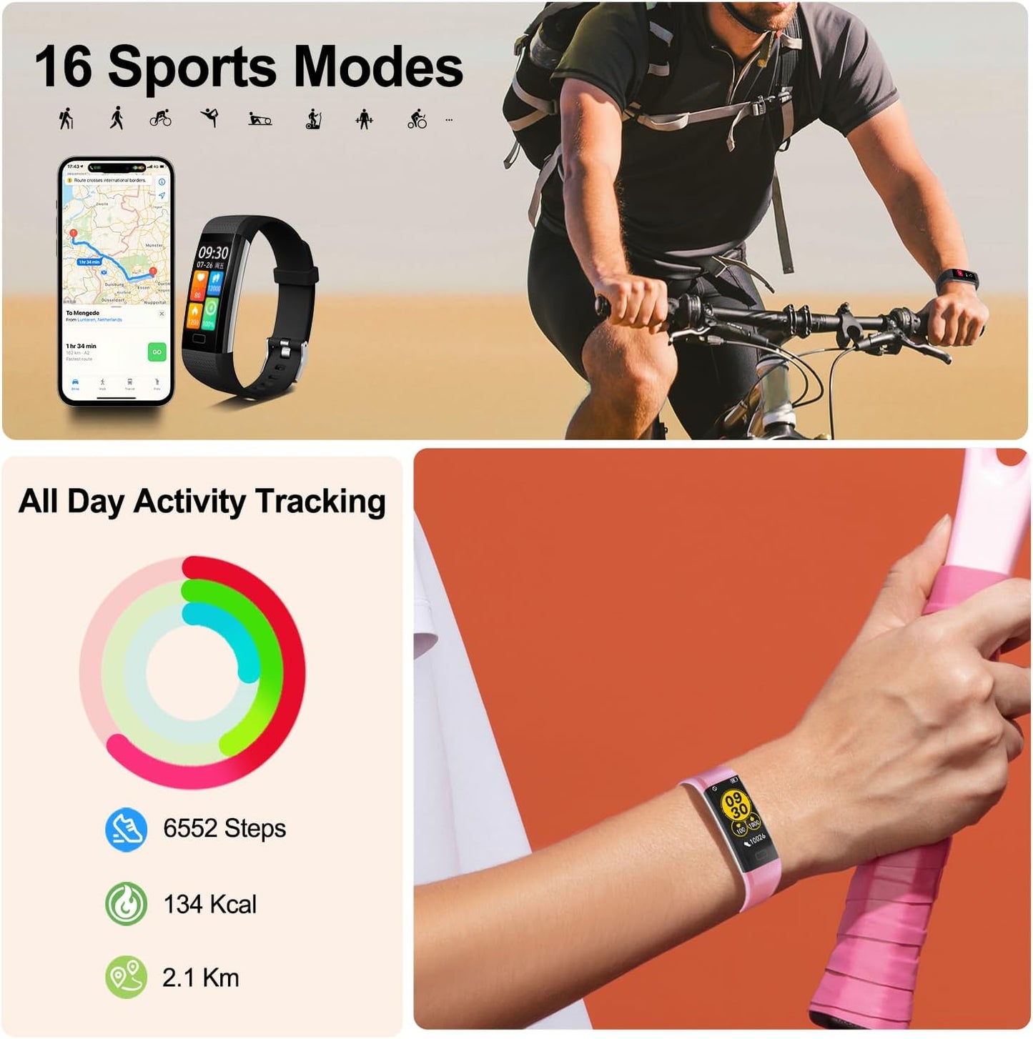 Fitness Tracker with Step/Distance/Calories Counter, Activity Tracker with Heart Rate Monitor, Slim Style Watch IP68 Waterproof, Sleep Monitor Tracker, Pedometer Watch for Women Men