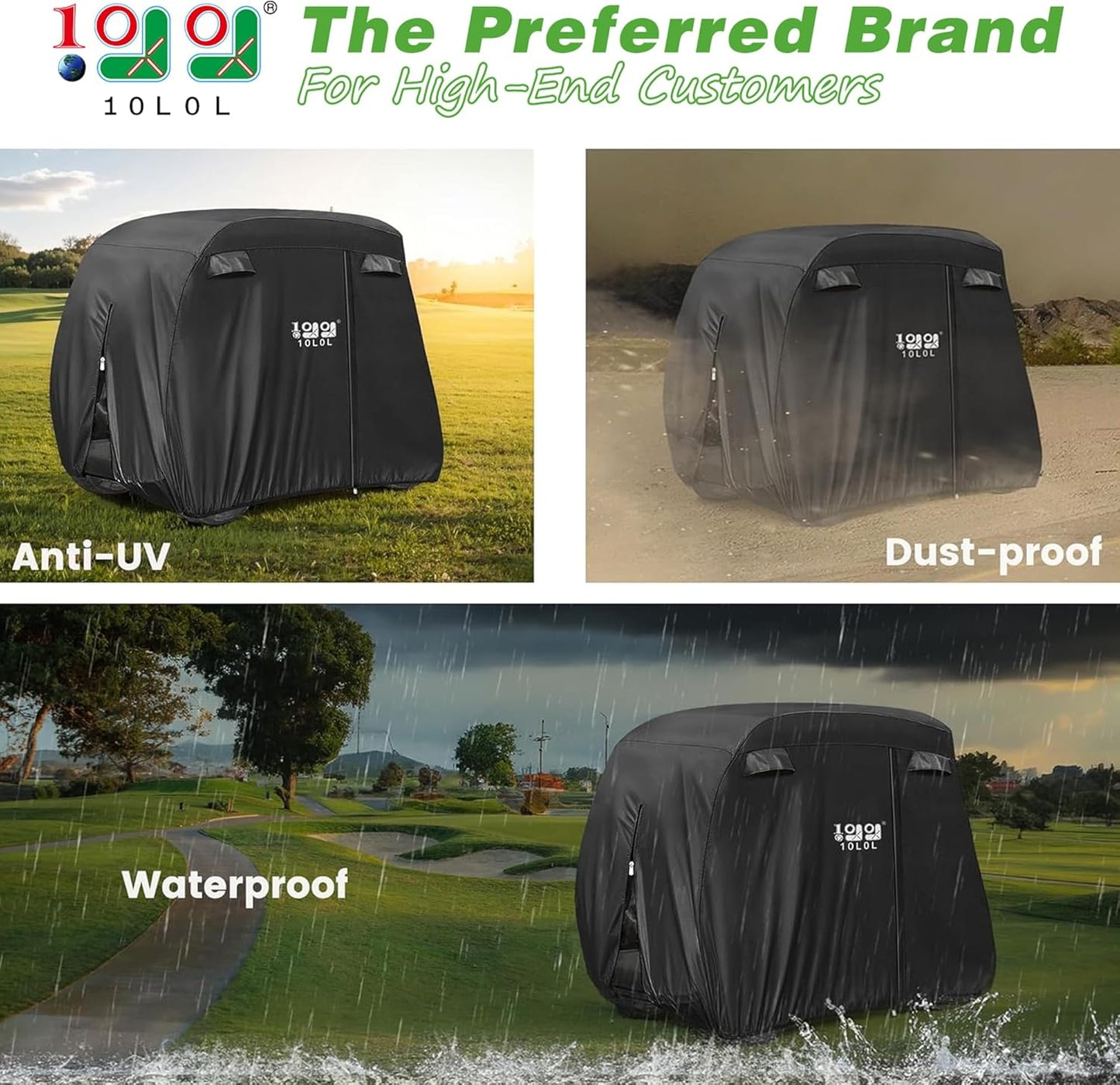 Waterproof Golf Cart Cover, Universal Fit for Yamaha, EZGO, Club Car & Honda, All-Weather 2/4/4+2 Passenger Protection with Three Zipper Doors