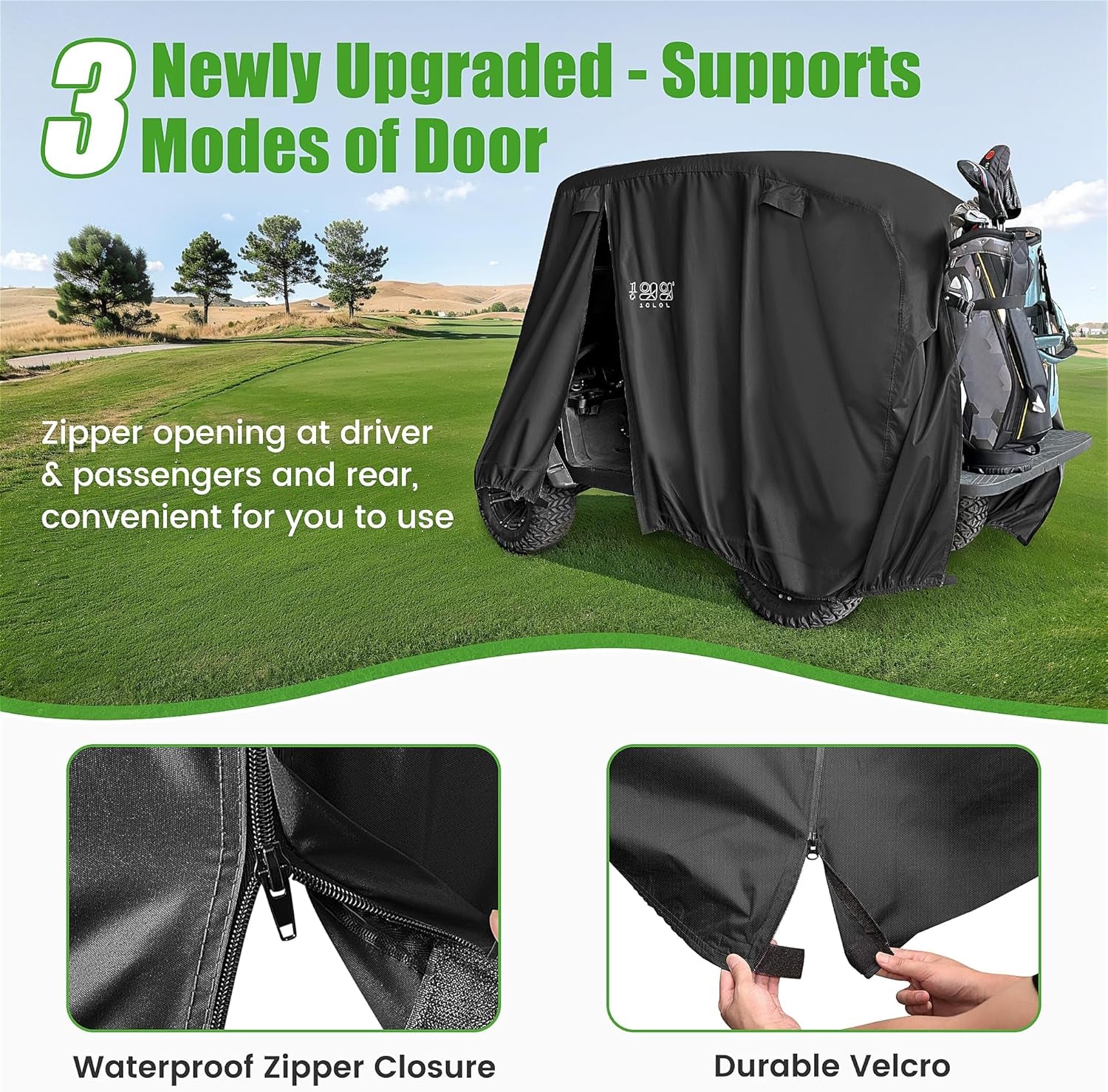 Waterproof Golf Cart Cover, Universal Fit for Yamaha, EZGO, Club Car & Honda, All-Weather 2/4/4+2 Passenger Protection with Three Zipper Doors