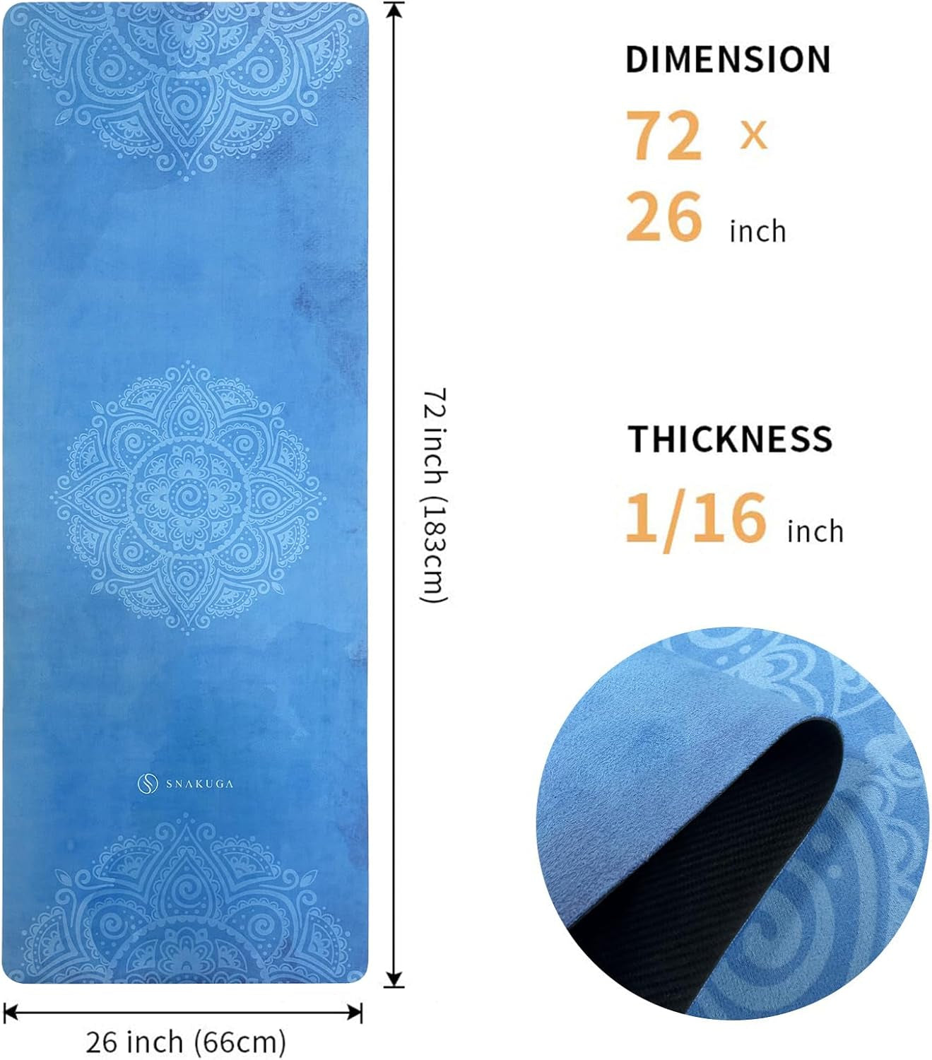 Travel Yoga Mat, Non Slip Exercise Suede Mat with Carry Bag, All-Purpose Fitness Mat with High Density Anti-Tear Surface for Women, Ideal for Pilates Workout (72'' X 24'' X 1.5Mm Thick)