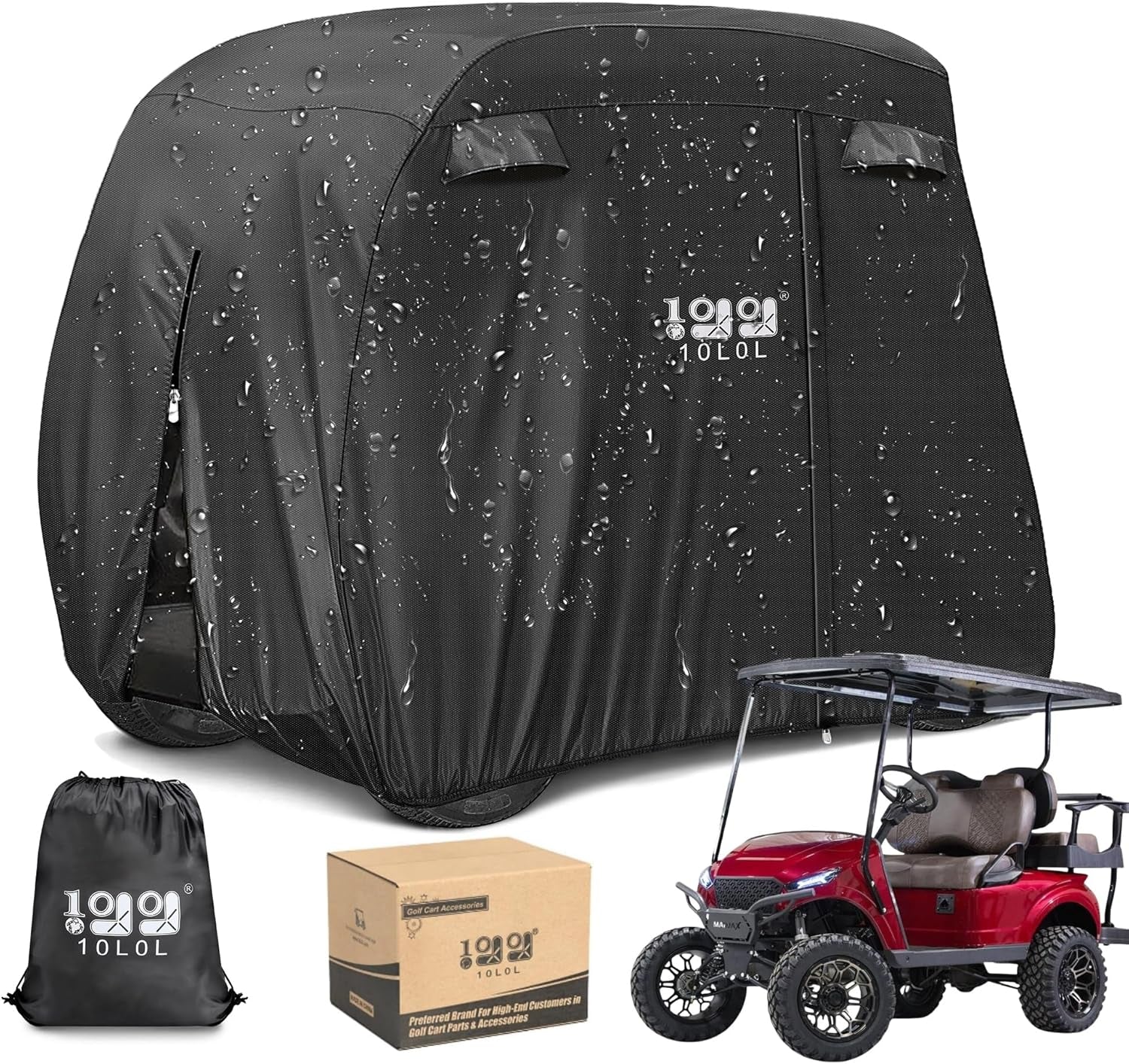Waterproof Golf Cart Cover, Universal Fit for Yamaha, EZGO, Club Car & Honda, All-Weather 2/4/4+2 Passenger Protection with Three Zipper Doors