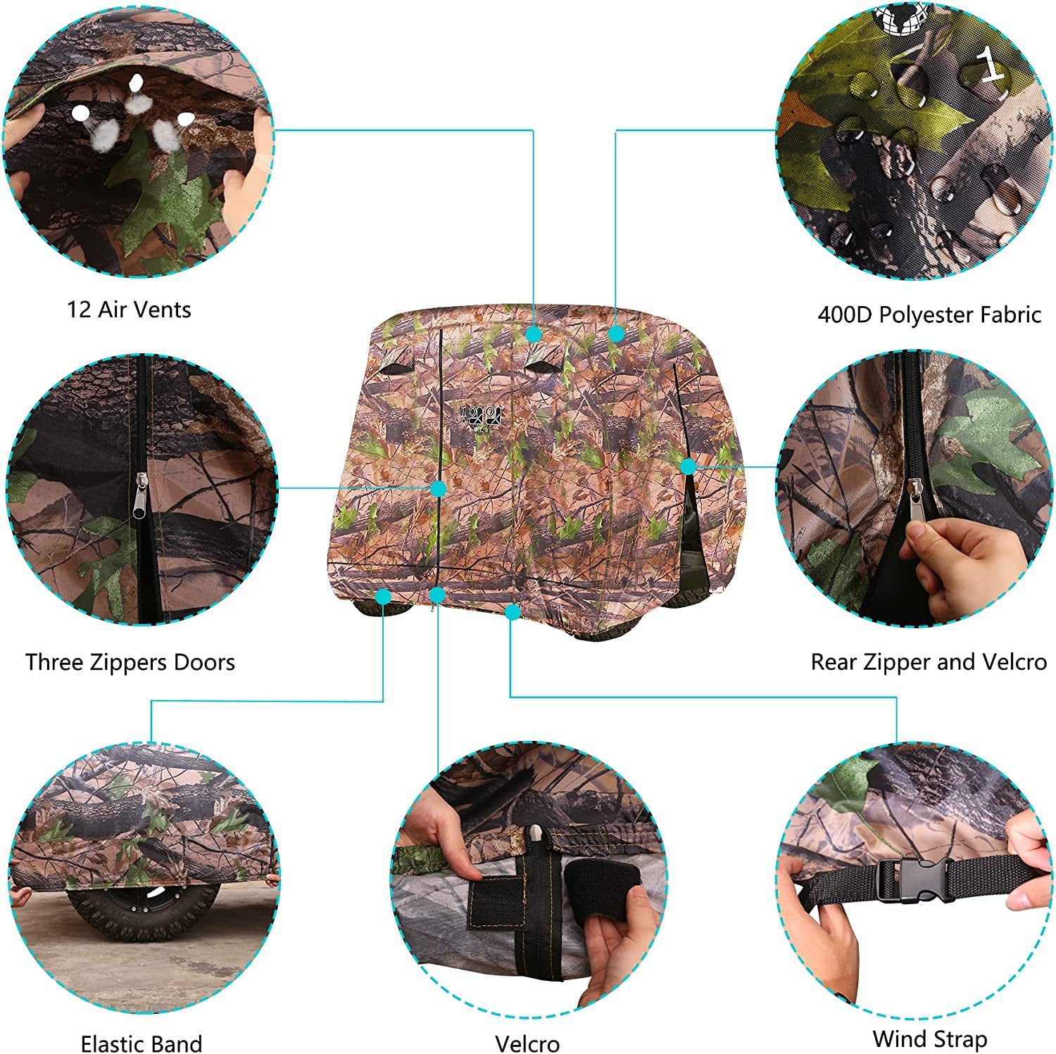 Golf Cart Cover 2/4/4+2 Passenger for Yamaha EZGO Club Car, Heavy Duty 420D Waterproof Windproof Durable Polyester Golf Cart Cover with 3 Zipper Doors for All-Weather Protection (Black/Silver)