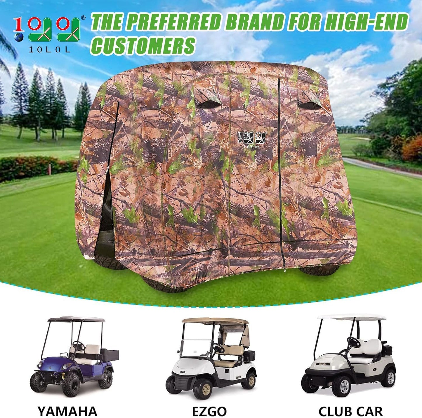 Golf Cart Cover 2/4/4+2 Passenger for Yamaha EZGO Club Car, Heavy Duty 420D Waterproof Windproof Durable Polyester Golf Cart Cover with 3 Zipper Doors for All-Weather Protection (Black/Silver)