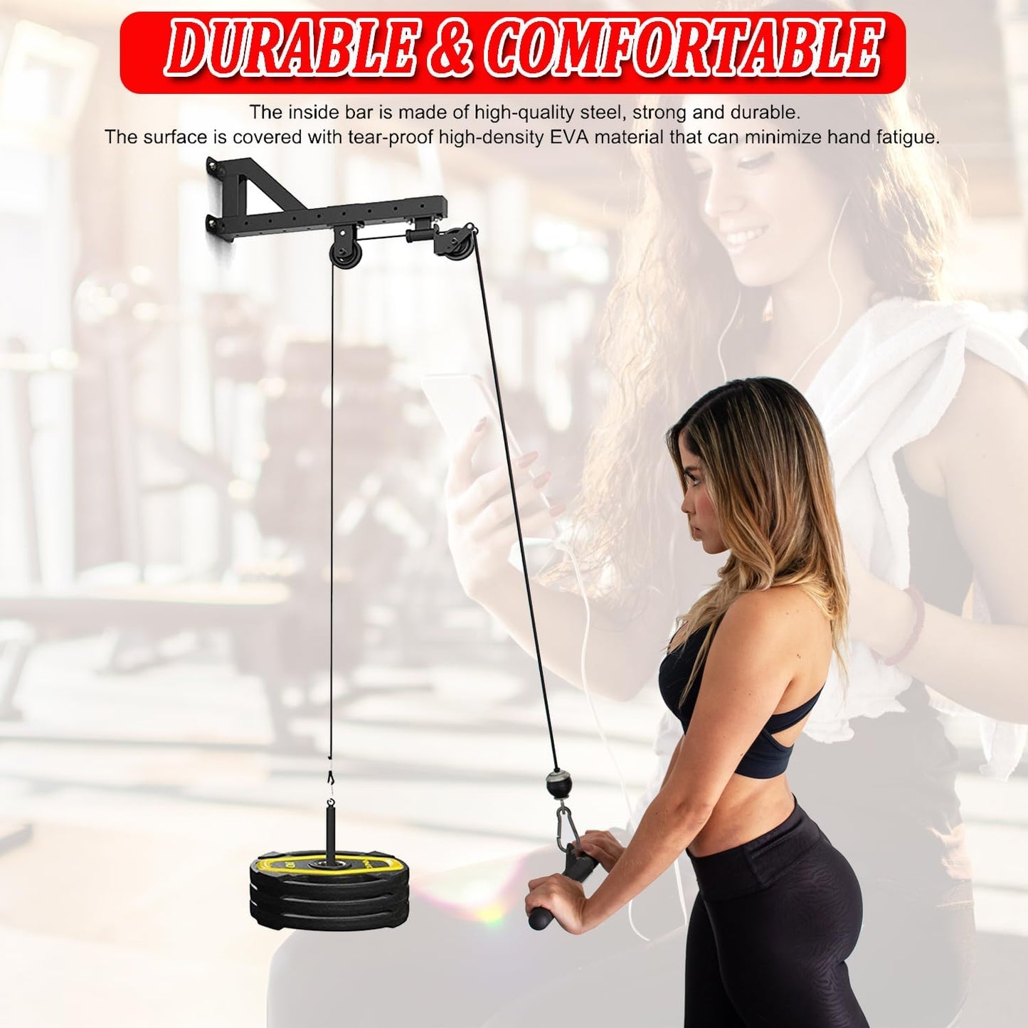 LAT Pull down Bar Cable Machine Attachment Fitness LAT Bar Accessories with Rubber Handle for Home Gym Fitness Muscle Building Strength Workout