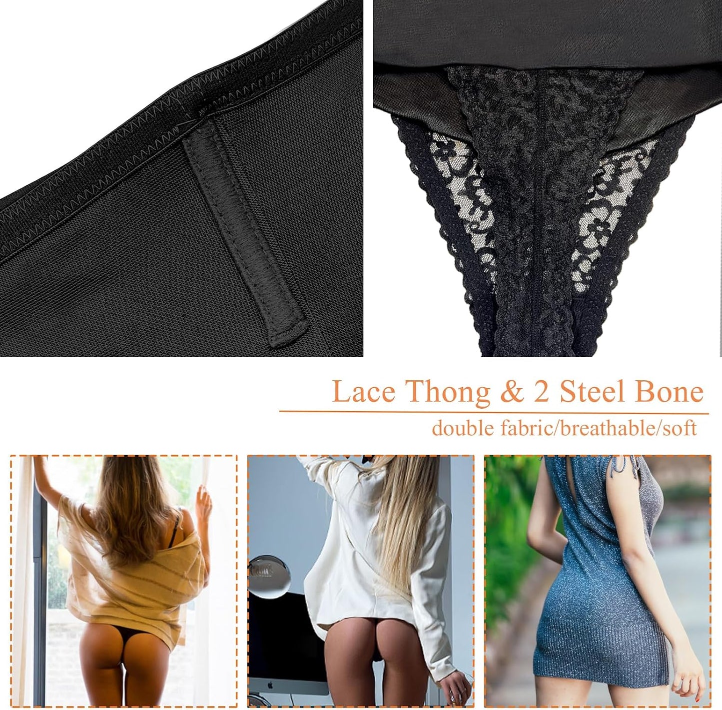 Tummy Control Thong Shapewear for Women Mid High Waisted Body Shaper Underwear Lace Shaping Thong Girdle Panties