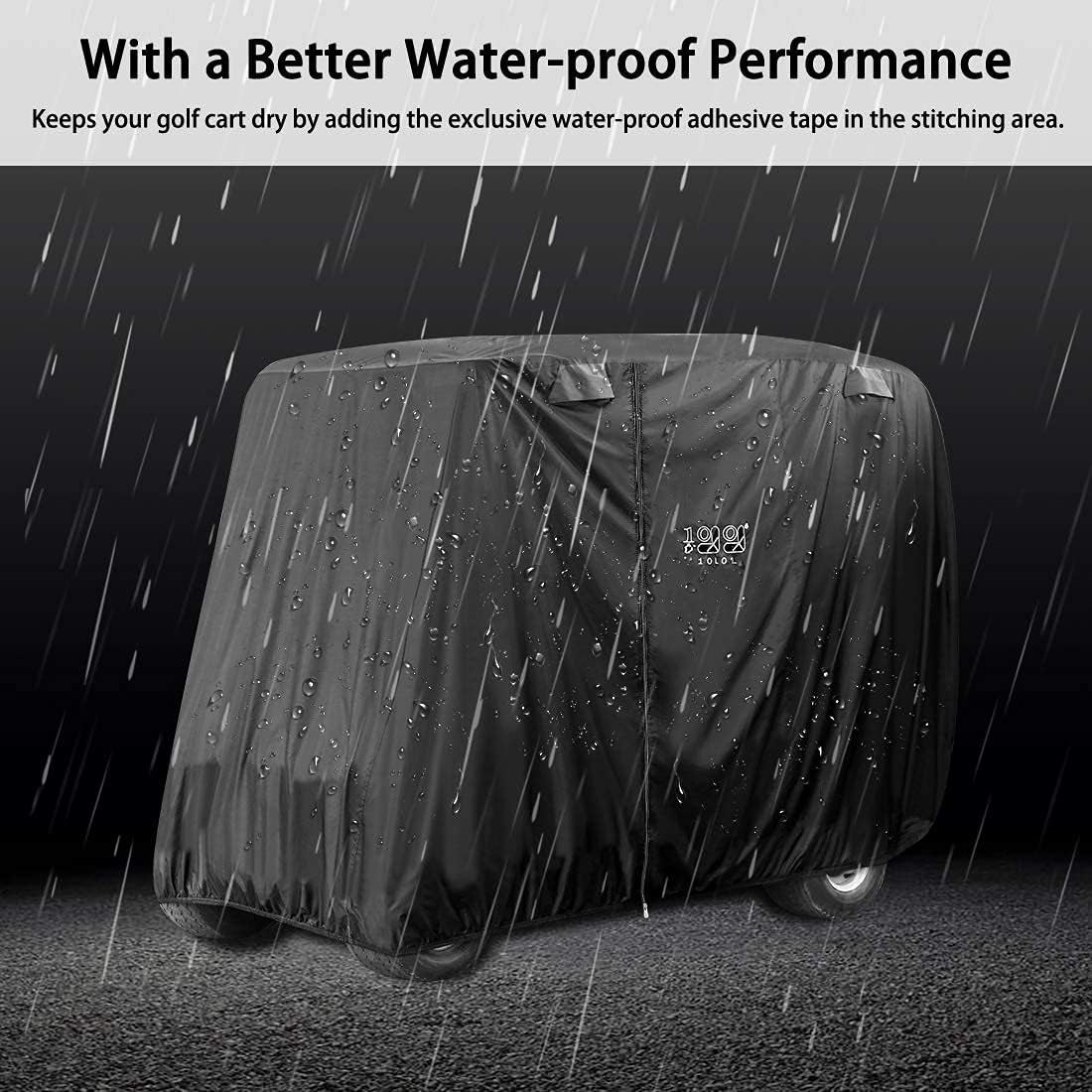 Waterproof Golf Cart Cover, Universal Fit for Yamaha, EZGO, Club Car & Honda, All-Weather 2/4/4+2 Passenger Protection with Three Zipper Doors