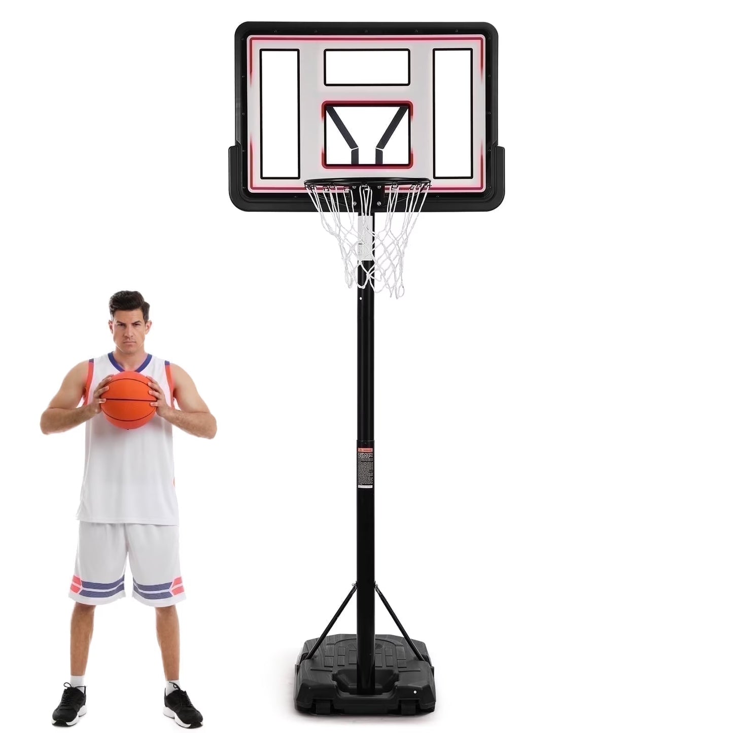 44In Basketball Hoop Adjustable Height 6.56Ft-10Ft Goal Durable Outdoor Portable Basketball System for All Age Ranges