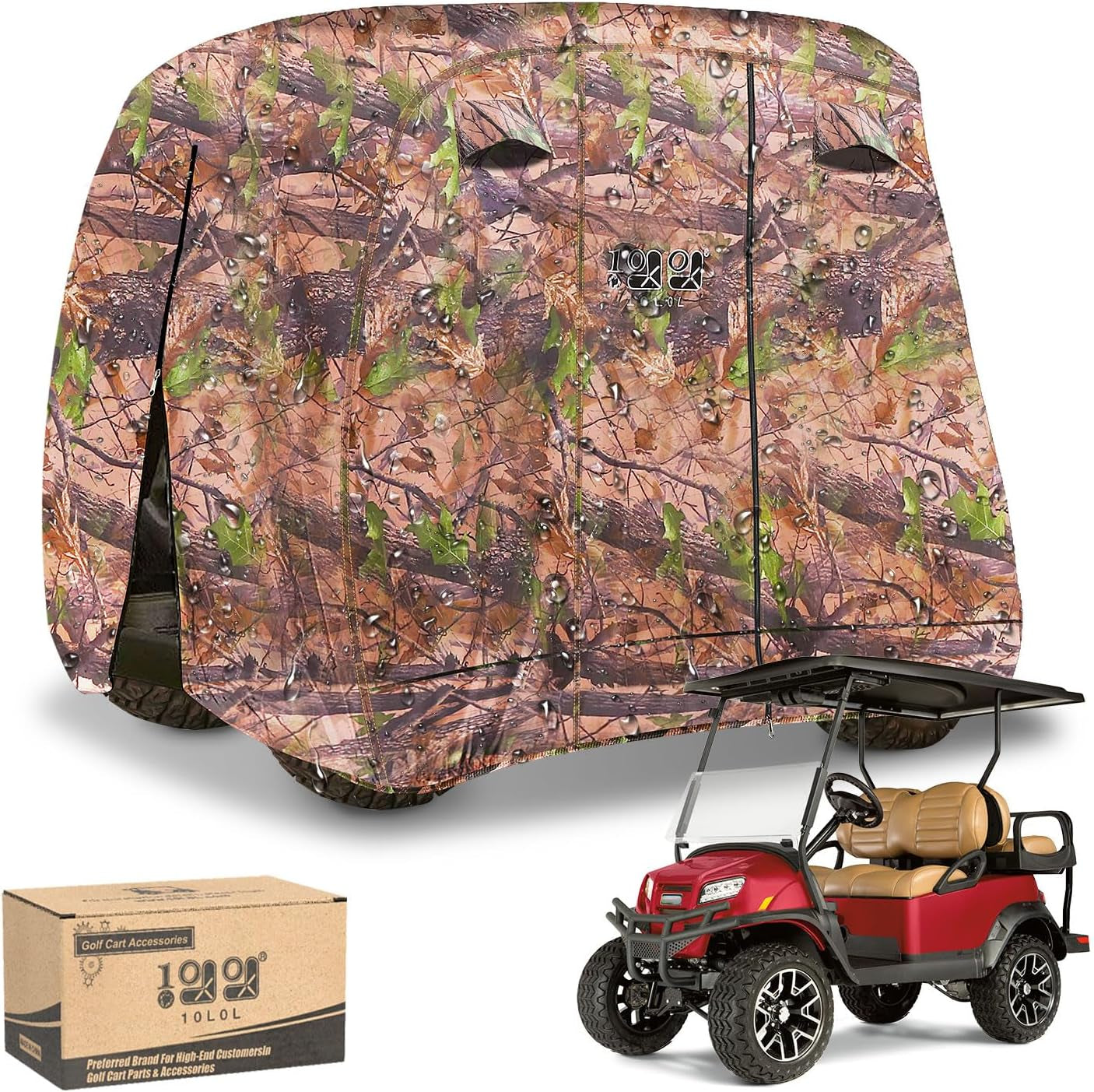 Golf Cart Cover 2/4/4+2 Passenger for Yamaha EZGO Club Car, Heavy Duty 420D Waterproof Windproof Durable Polyester Golf Cart Cover with 3 Zipper Doors for All-Weather Protection (Black/Silver)