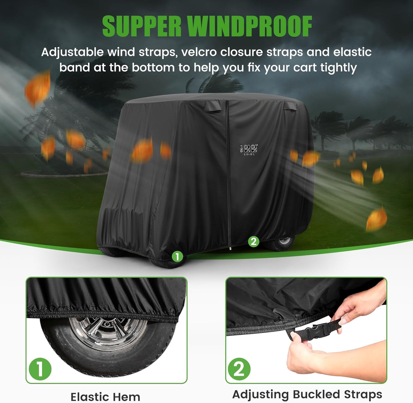 Waterproof Golf Cart Cover, Universal Fit for Yamaha, EZGO, Club Car & Honda, All-Weather 2/4/4+2 Passenger Protection with Three Zipper Doors
