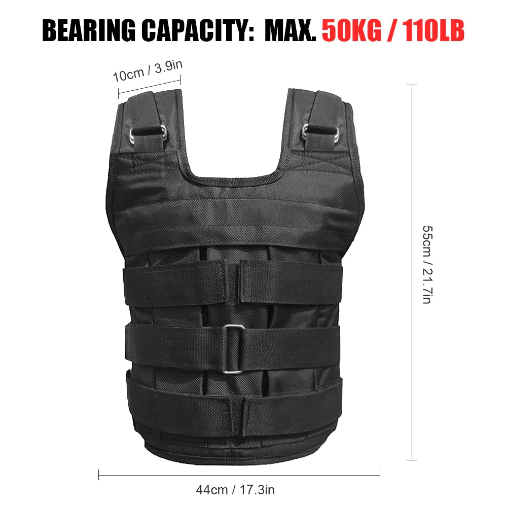 Adjustable Weighted Vest Weight Jacket Oxford Exercise Weight Loading Cloth Strength Training 50Kg Max. Load (Empty)