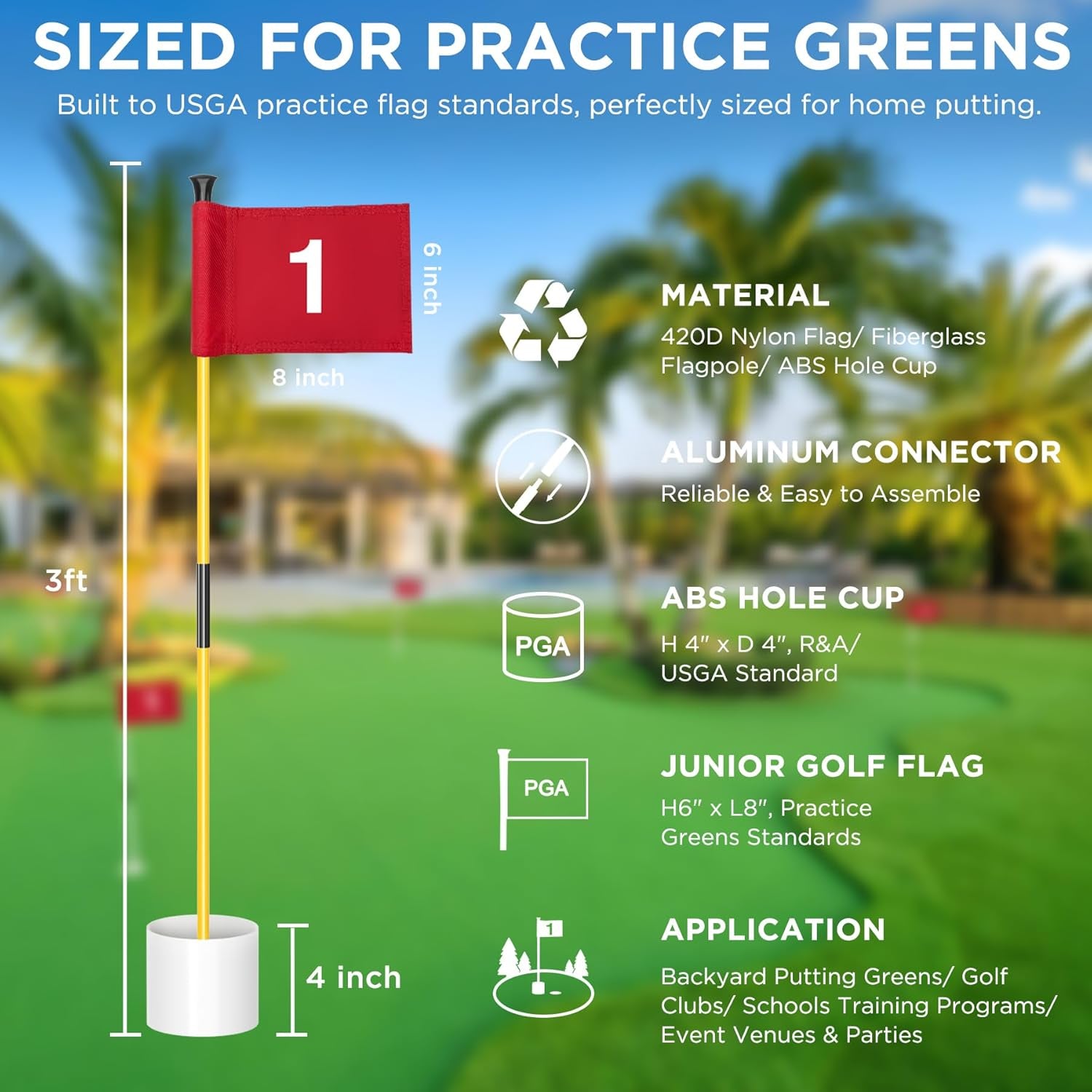 Golf Flagstick Mini, Putting Green Flag for Yard, All 3 Feet, Double-Sided Numbered Golf Flags, Golf Pin Flag Hole Cup Set, Portable 2-Section Design, Gifts Idea