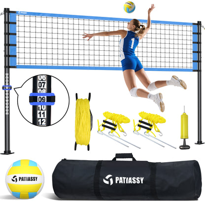 32FT Outdoor Portable Volleyball Net Set System for Backyard - Quick & Easy Setup Adjustable Height Steel Poles, PU Volleyball, Pump and Carrying Bag