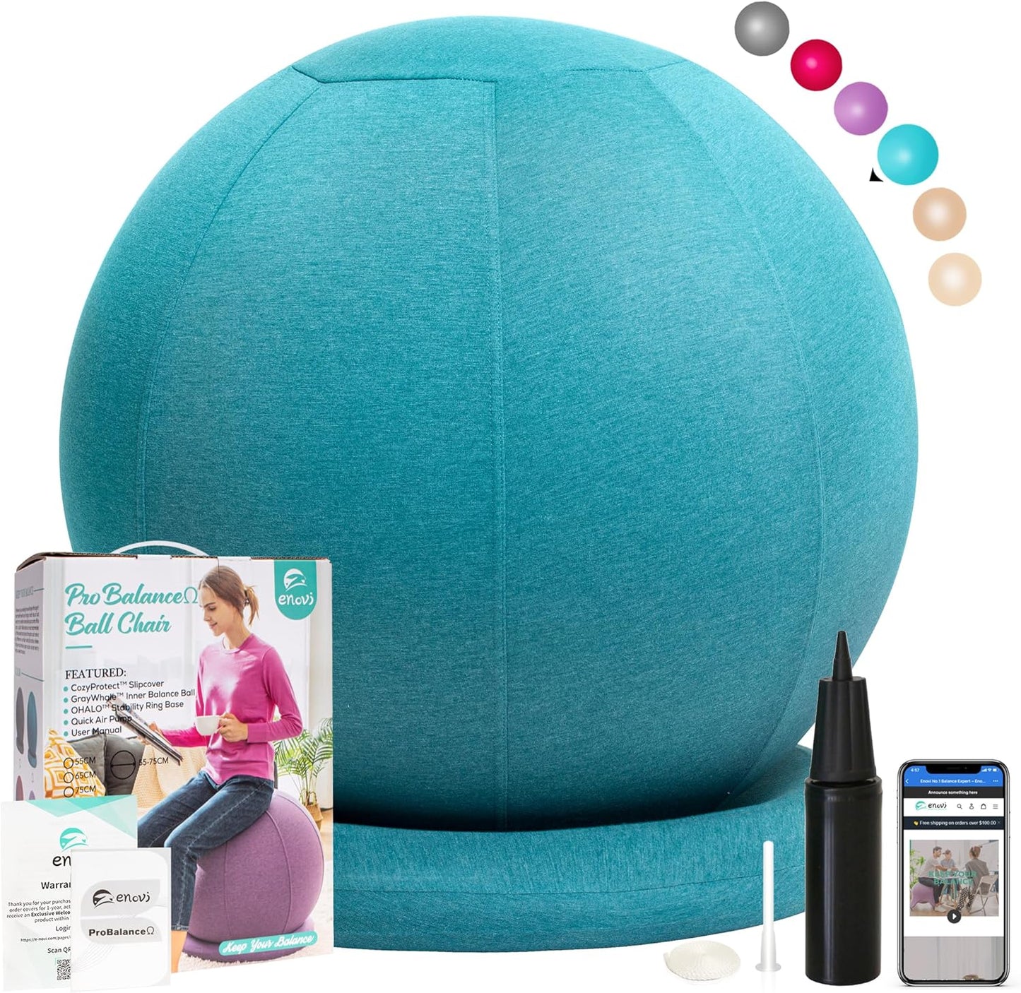 Probalanceω Ball Chair, Yoga Ball Chair Exercise Ball Chair with Slipcover and Base for Home Office Desk, Birthing & Pregnancy, Stability Ball & Balance Ball Seat to Relieve Back Pain, Multiple Color Size