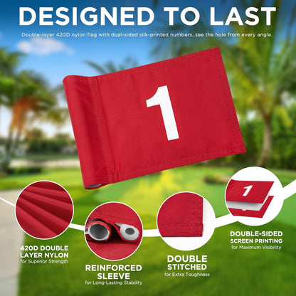 Golf Flagstick Mini, Putting Green Flag for Yard, All 3 Feet, Double-Sided Numbered Golf Flags, Golf Pin Flag Hole Cup Set, Portable 2-Section Design, Gifts Idea