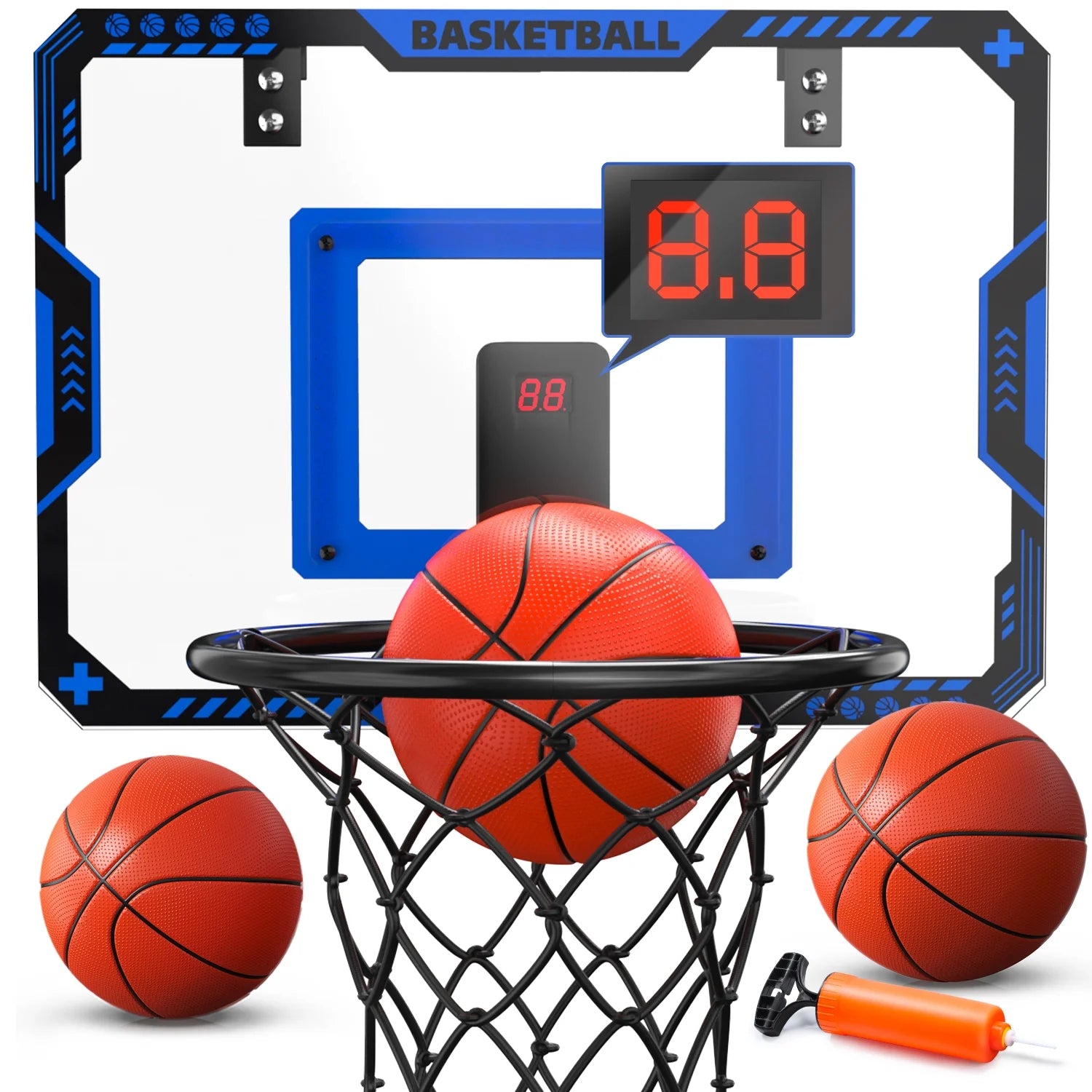Indoor Basketball Hoop for Kids, Mini Basketball Hoop with Electronic Scoreboard, Sounds, over the Door Basketball Game Toys Gifts 3 Balls for Kids & Adults