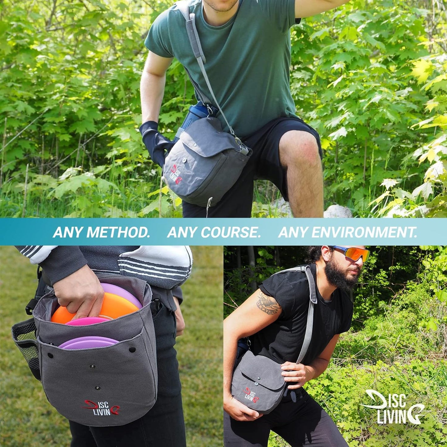 Disc Golf Bag | Frisbee Golf Bag | Easy to Carry | Lightweight Fits up to 10 Discs | 16 Oz Waxed Canvas Sturdy Design | Belt Loop | Double Button Design | Bottle Holder