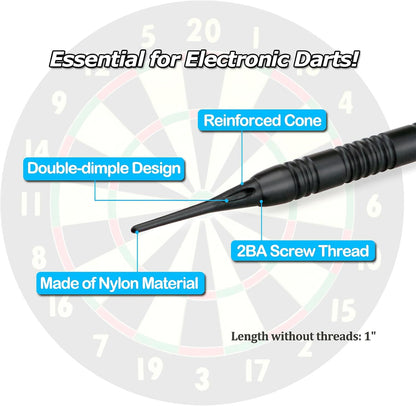 2BA Thread Soft Tip Dart Points 150/300 Pack - Plastic Dart Tips Replacement Dart Accessories Set - Black