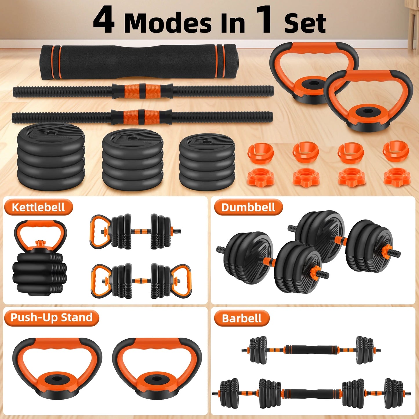 Adjustable Dumbbells, 55Lbs Free Weight Set with Connector, 4 In1 Dumbbells Set Used as Barbell, Kettlebells, Push up Stand, Fitness Exercises for Home Gym Suitable Men/Women