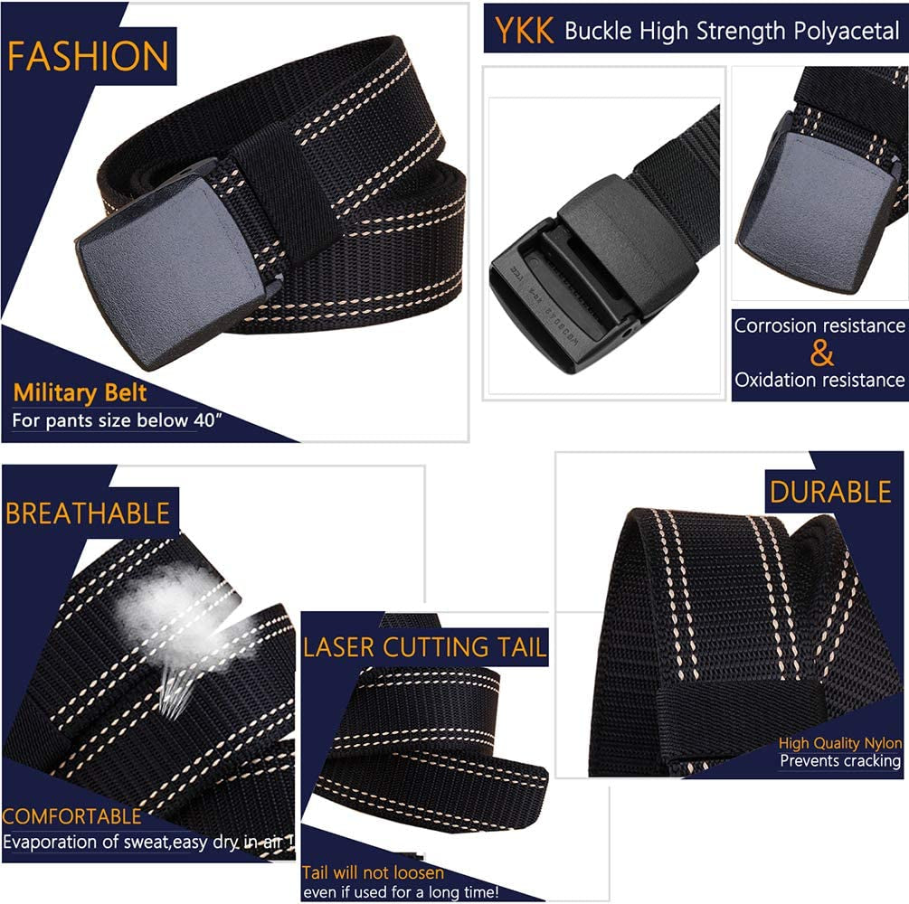 Mens Belts Web - Belt for Men with Plastic Buckle Breathable for Sport Casual- Adjustable Trim to Fit 28-45" Waist