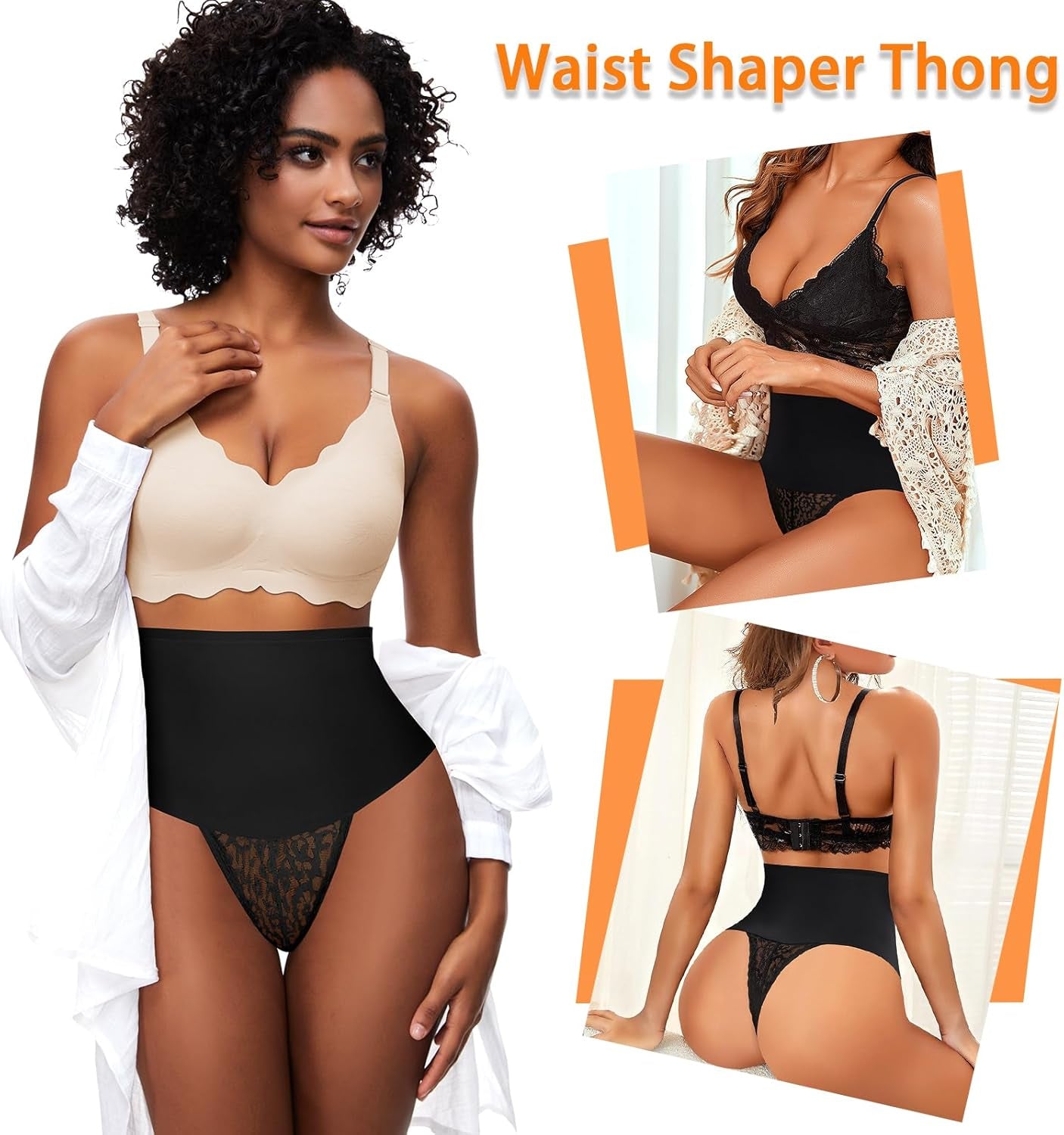 Tummy Control Thong Shapewear for Women Mid High Waisted Body Shaper Underwear Lace Shaping Thong Girdle Panties