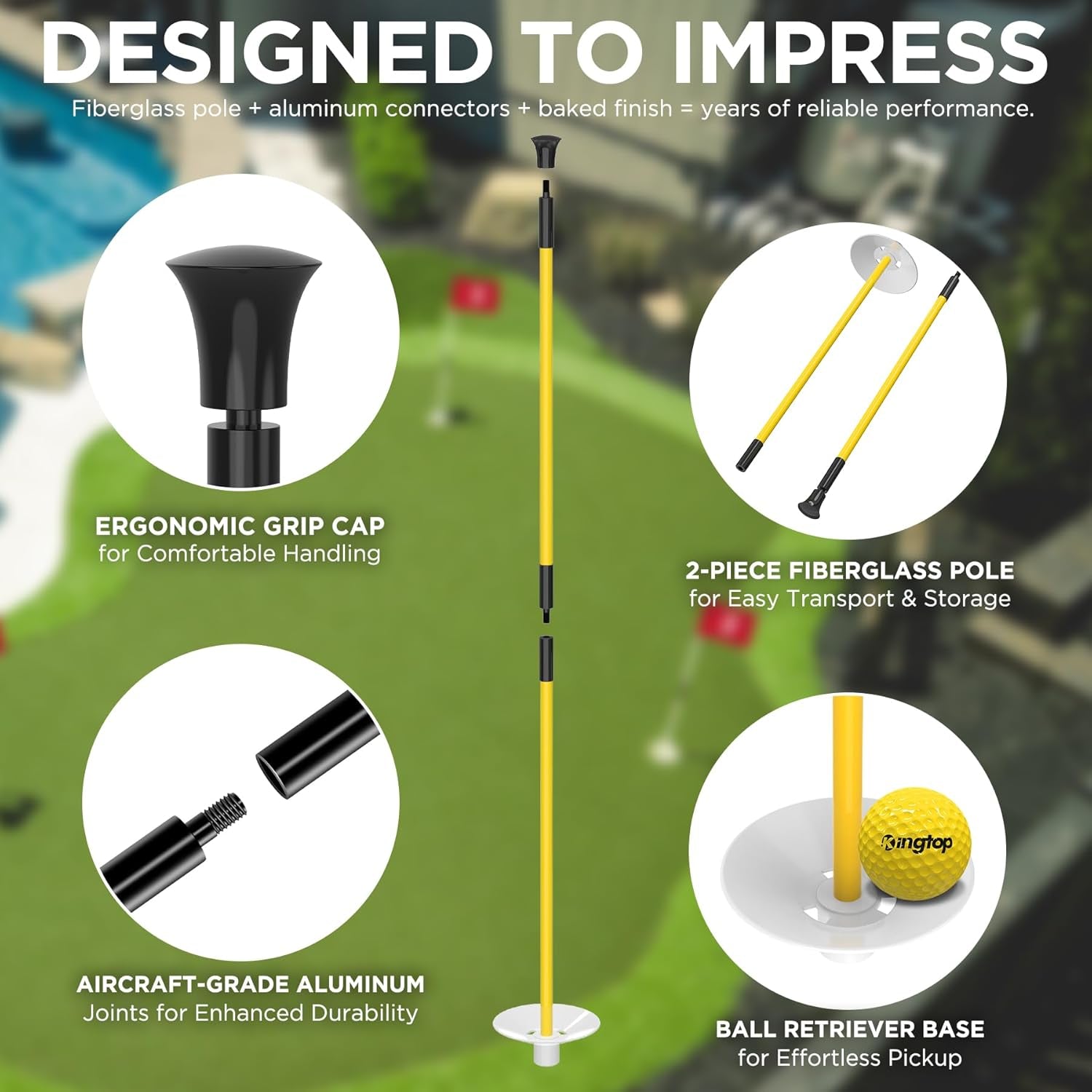 Golf Flagstick Mini, Putting Green Flag for Yard, All 3 Feet, Double-Sided Numbered Golf Flags, Golf Pin Flag Hole Cup Set, Portable 2-Section Design, Gifts Idea