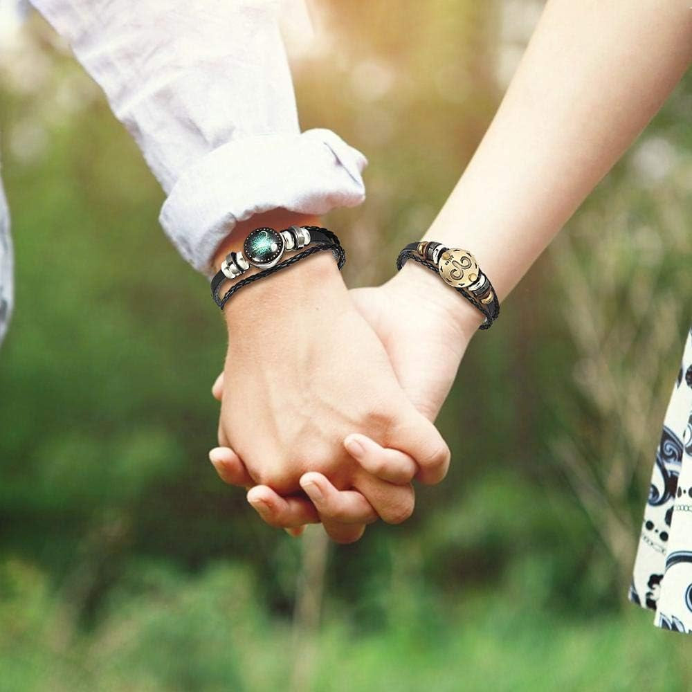 2Pcs Zodiac Bracelets for Women 12 Constellations Multilayer Leather Bracelet Handmade Woven Zodiac Sign Wrap Wristband Cuff Bracelet Zodiac Gifts for Birthday Christmas