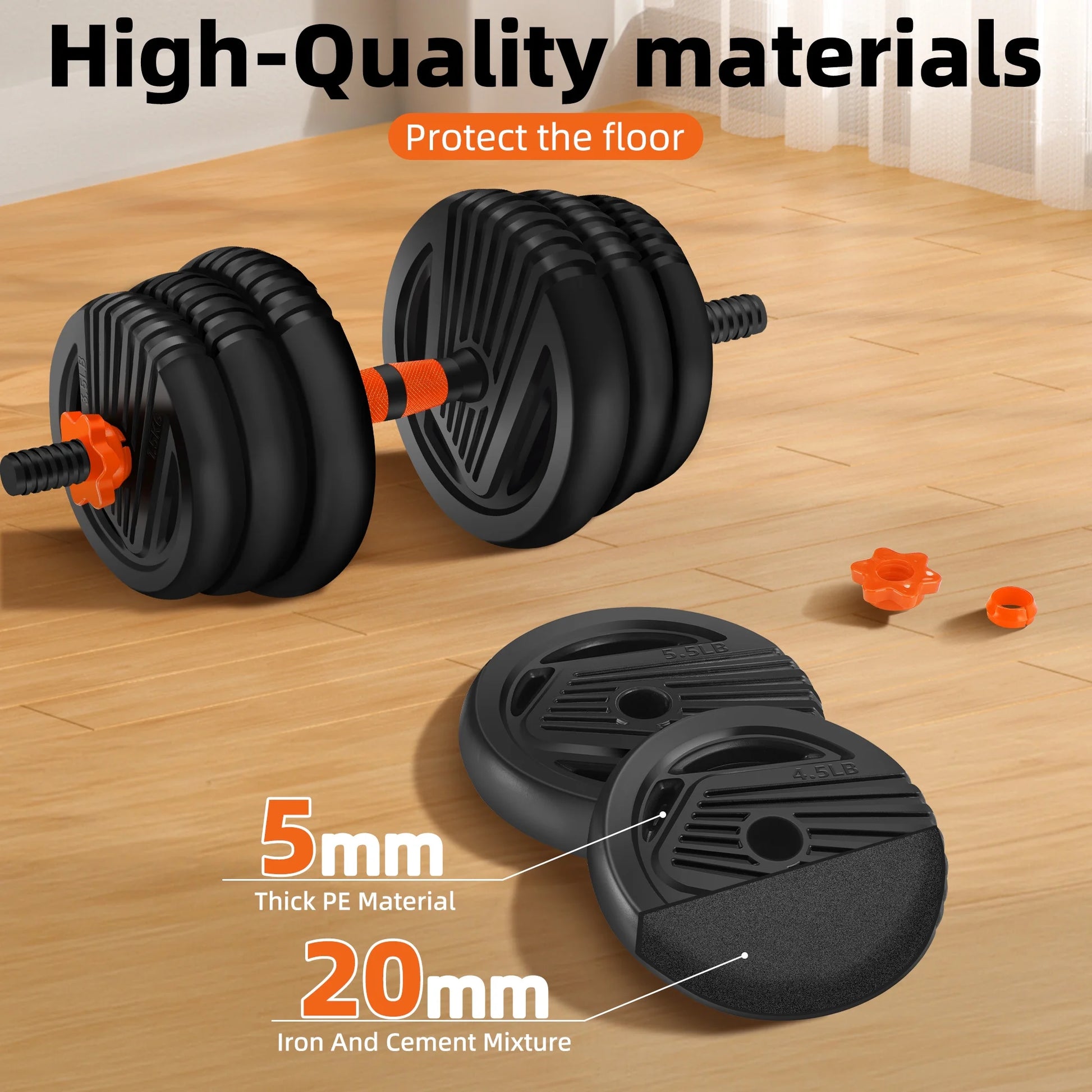 Adjustable Dumbbells, 55Lbs Free Weight Set with Connector, 4 In1 Dumbbells Set Used as Barbell, Kettlebells, Push up Stand, Fitness Exercises for Home Gym Suitable Men/Women