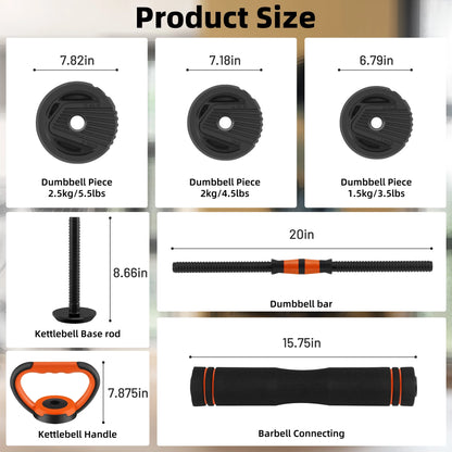 Adjustable Dumbbells, 55Lbs Free Weight Set with Connector, 4 In1 Dumbbells Set Used as Barbell, Kettlebells, Push up Stand, Fitness Exercises for Home Gym Suitable Men/Women