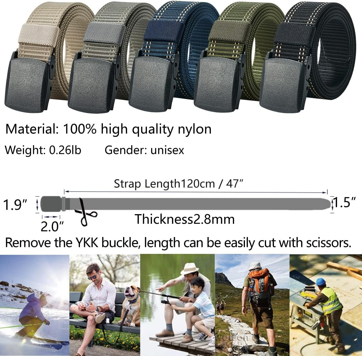 Mens Belts Web - Belt for Men with Plastic Buckle Breathable for Sport Casual- Adjustable Trim to Fit 28-45" Waist