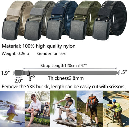 Mens Belts Web - Belt for Men with Plastic Buckle Breathable for Sport Casual- Adjustable Trim to Fit 28-45" Waist