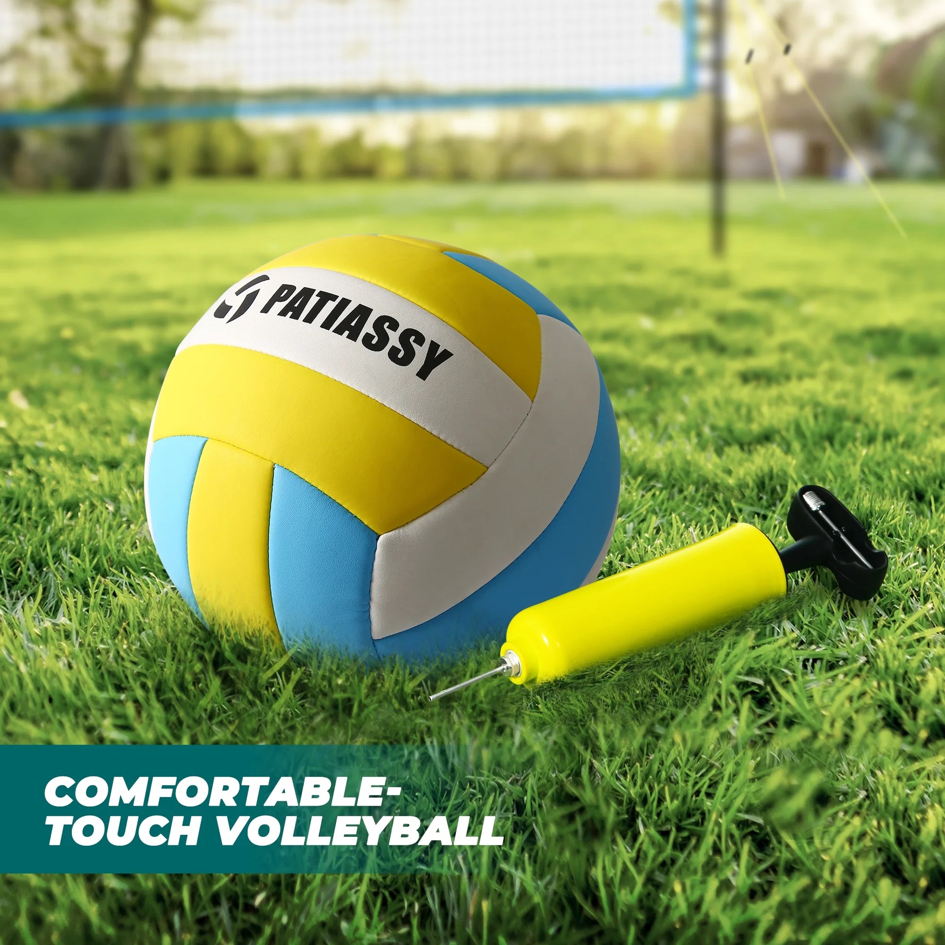 32FT Outdoor Portable Volleyball Net Set System for Backyard - Quick & Easy Setup Adjustable Height Steel Poles, PU Volleyball, Pump and Carrying Bag