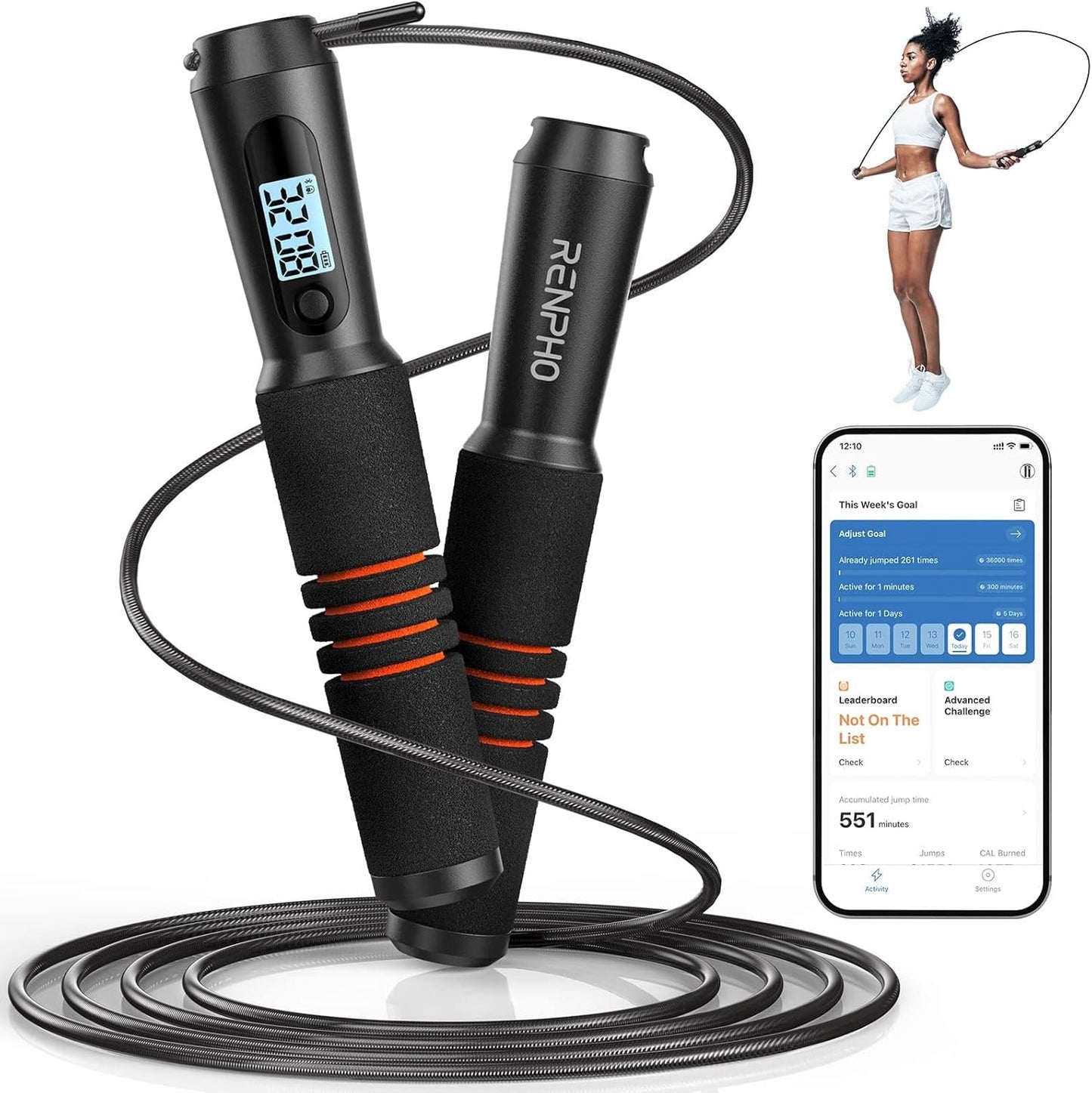Smart Jump Rope - APP Data Storage & Tracking & Analysis, Tangle-Free Jumping Rope for Men, Women, Skipping Rope with Counter, Adjustable Workout Jump Ropes for Crossfit, Gym, MMA