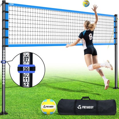 32FT Outdoor Portable Volleyball Net Set System for Backyard - Quick & Easy Setup Adjustable Height Steel Poles, PU Volleyball, Pump and Carrying Bag