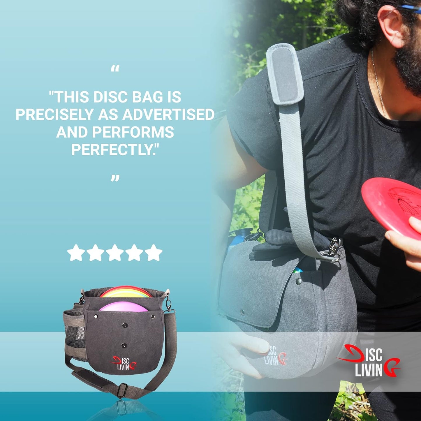 Disc Golf Bag | Frisbee Golf Bag | Easy to Carry | Lightweight Fits up to 10 Discs | 16 Oz Waxed Canvas Sturdy Design | Belt Loop | Double Button Design | Bottle Holder